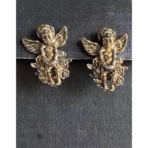 Gold Tone Angel Cherub Clip On Earrings Putti Kirks Folly ? Retired